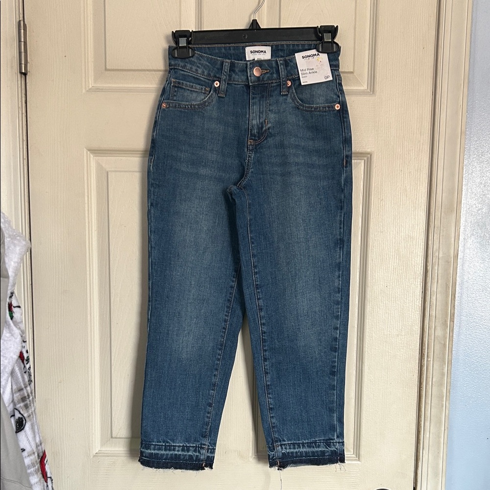 NWT Sonoma medium wash mid rise slim ankle jeans size 0 petite